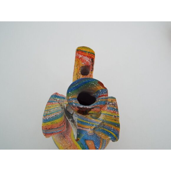 Multicolor Marbled Chicken Rooster Clay Whistle Figurines Folk Art Set of 3 - Picture 9 of 16